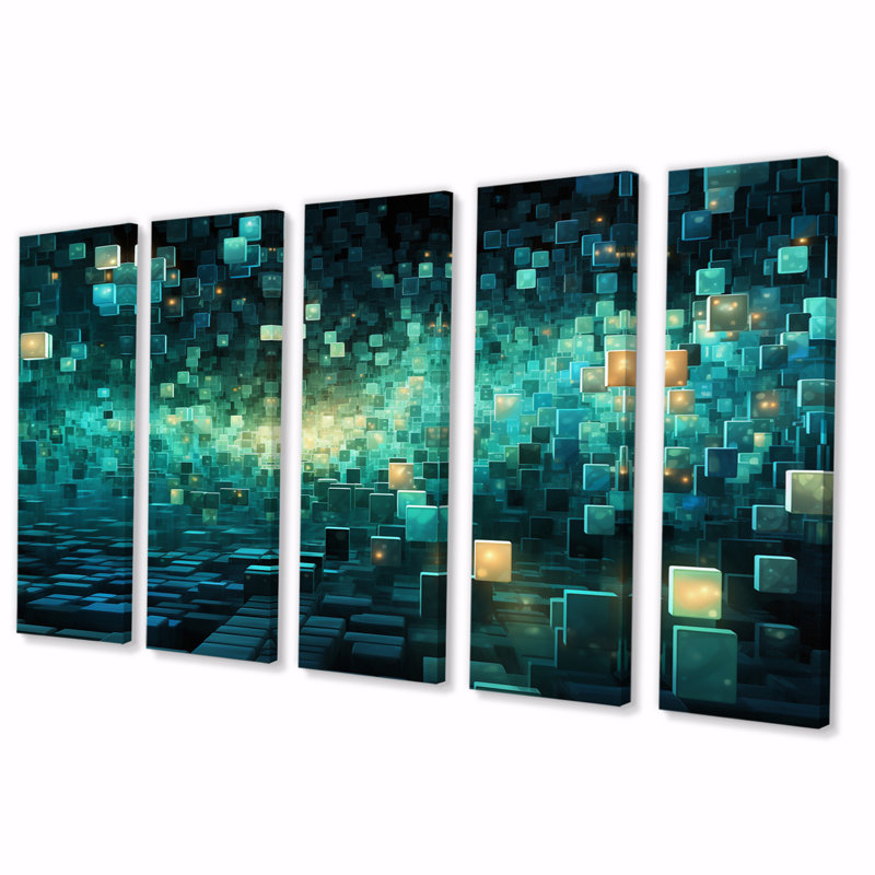 Matrix galaxie abstraite turquoise IV - décoration murale abstraite - 5 panneaux égaux