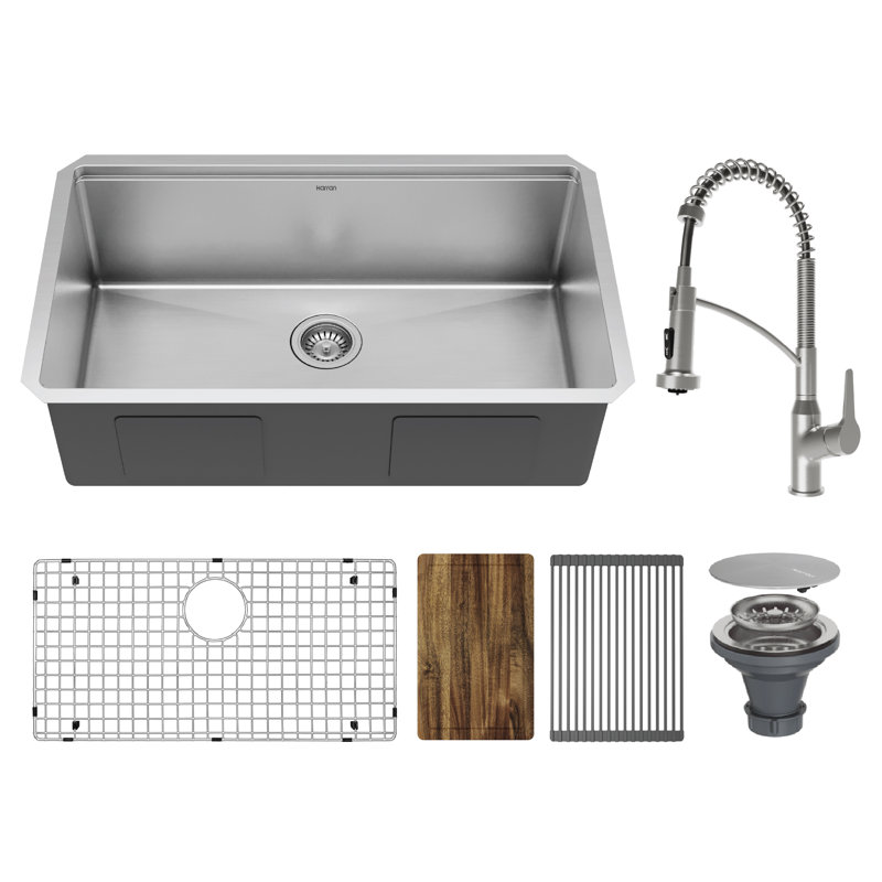 Évier de cuisine à cuve simple en acier inoxydable de calibre 16 avec robinet rétractable Scottsdale Elite