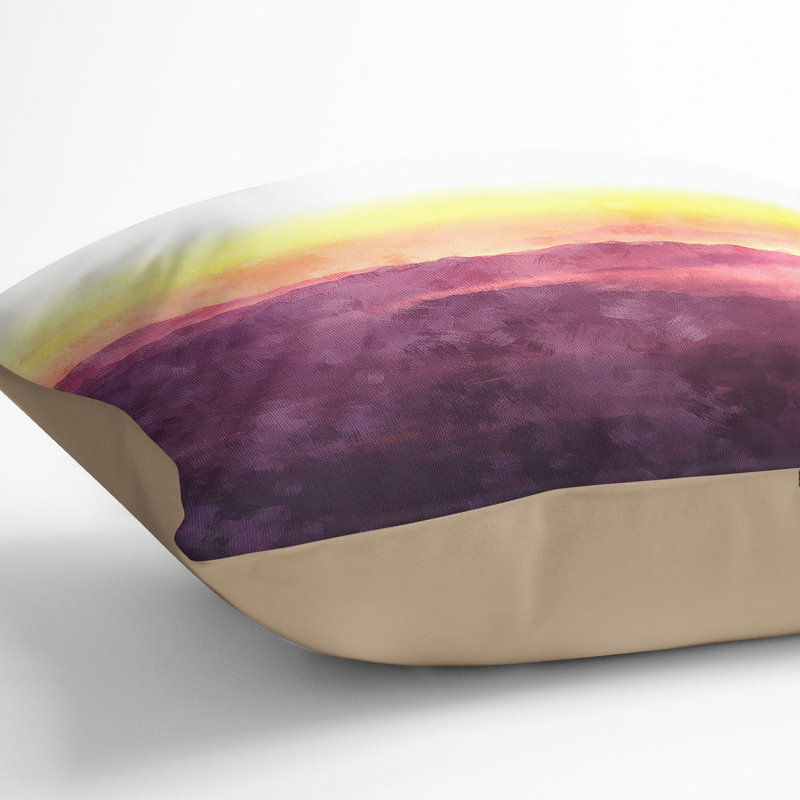 Sun over a Mountain Range Painting Cushion with Filling, 40cm H x 40cm W x 15cm D, Stone