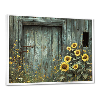«Dumaka Sunflowers By The Barn Door II» - Art mural tournesols