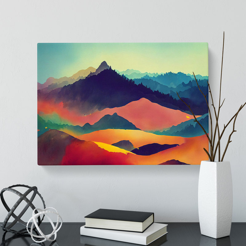Exquisite Painted Mountains Abstract - Wrapped Canvas Print, 35cm H x 50cm W x 3cm D
