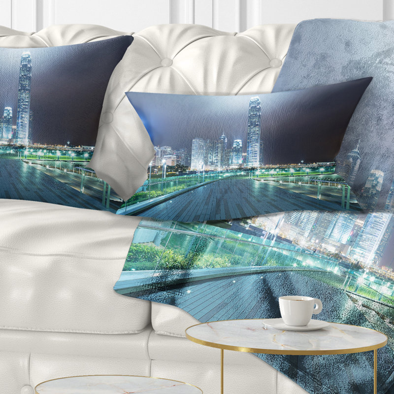Coussin lombaire Cityscape Night Pathway in City Art
