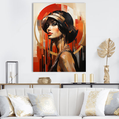 «Red Allure Glam Woman Portrait IV», art sur toile