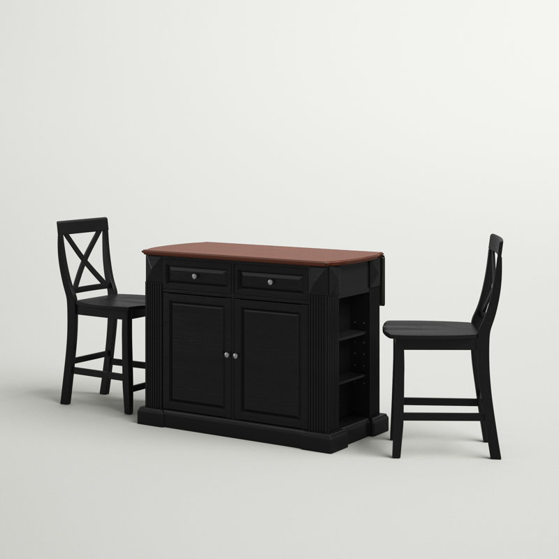 Diamondback Wood Kitchen Island Set, Black