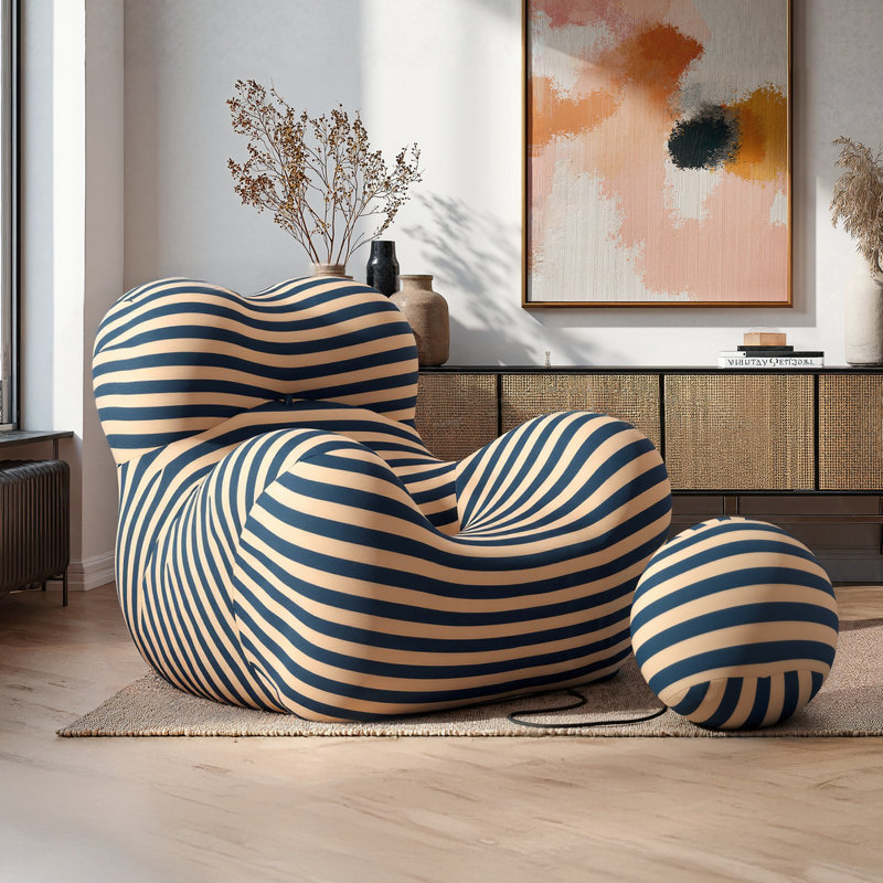 40.55 Wide Armchair With Ottoman, Mordern Comfy Stripe Accent Chair