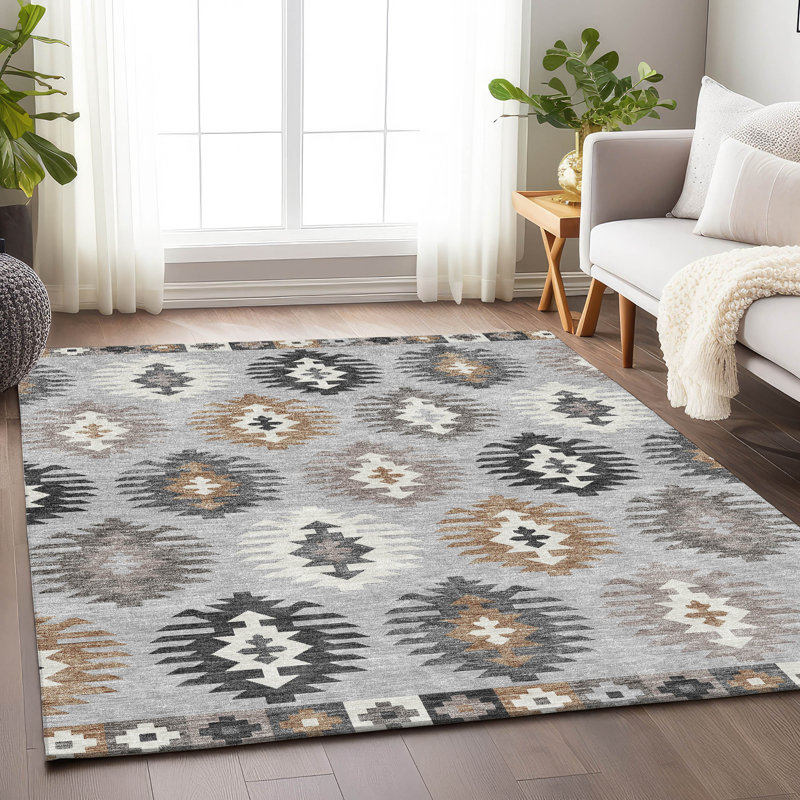 Premium Machine Washable Prisco Silver Rug, Rectangle 10' x 14'