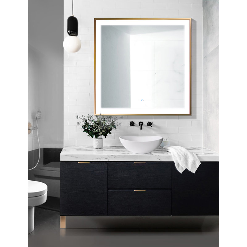 Ednaoverdorf Flat Wall Mirror, Gold, 36" x 36"