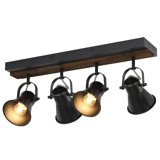 Ensemble d'éclairage sur rail 4 lumières 4 lumières, plafonnier semi-encastré noir avec 4 têtes rotatives, éclairage campagnard moderne (4 lumières)