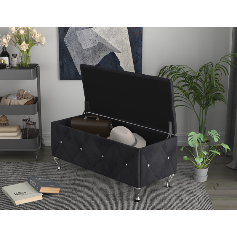 Banc de rangement rembourré Carnes, Noir, H 18,9 po x l 42 po x P 18,3 po