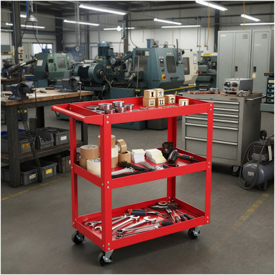 Chariot de service utilitaire pour dortoir à outils, chariot utilitaire roulant en acier robuste à 3 tablettes 200 lb