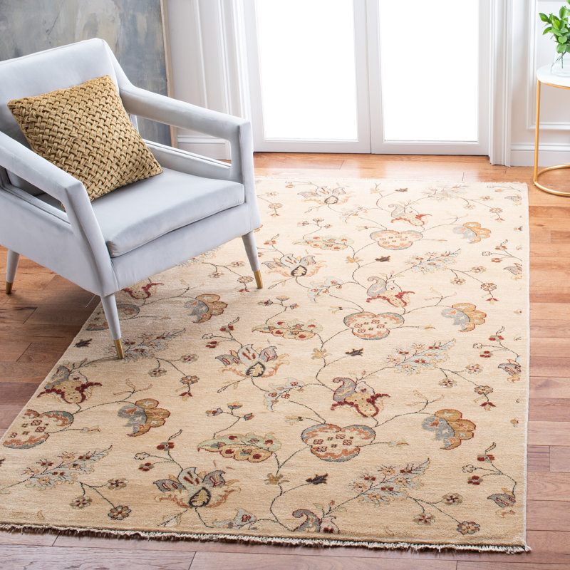 Agra Hand-Knotted Wool Beige/Yellow Area Rug, Rectangle 3' x 5'