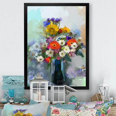 Pinceau multicolore fleurs de printemps - décoration murale traditionnelle en toile