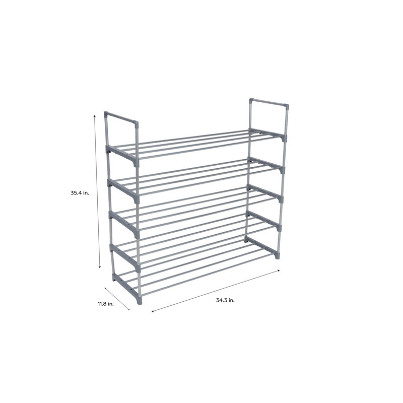 Gray 5-Tier Stackable Metal Shoe Rack for Closets