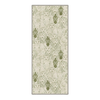 Safari Silk Animal Print Machine Washable Green / Beige Indoor Area Rug with Non-Slip Backing