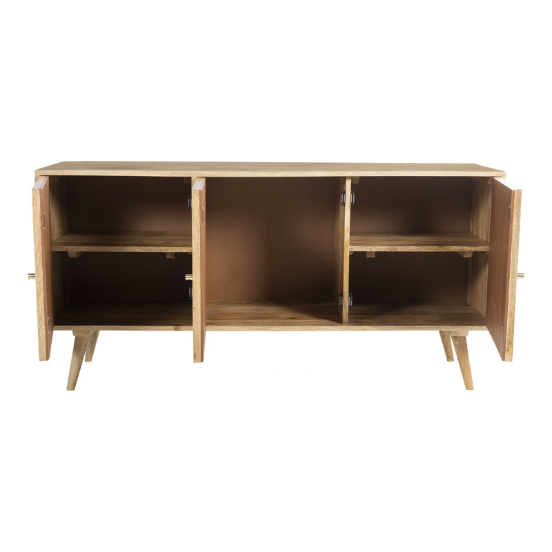 Buffet en bois massif de manguier de 57,25 po de largeur, Naturel