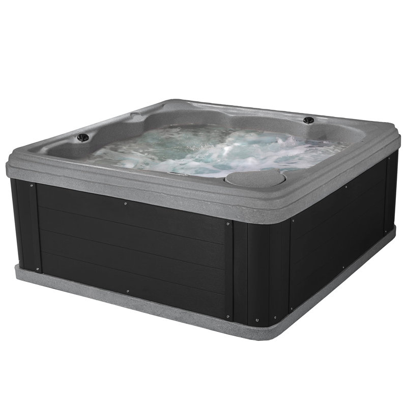 Gray Granite 6-Person Square Lounger Hot Tub with 24 Jets