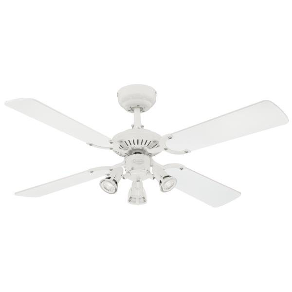 Latrobe 105cm Ceiling Fan with Light Kit, White with White/Beech Blades