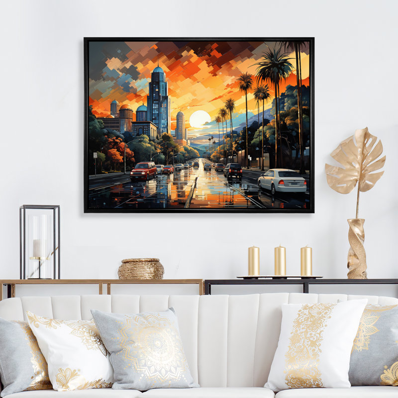 Pop Los Angeles II sur toile, Cadre flottant noir, H 30 po x l 40 po x P 1,5 po