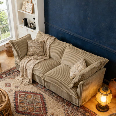 Modern 2-Seat Slipcovered Sofa with Corduroy Upholstery – Deep Seats, High-Density Foam Cushions, Detachable Washable Cover, Comfy Modular Couches for Small Spaces, Apartments, and Living Rooms