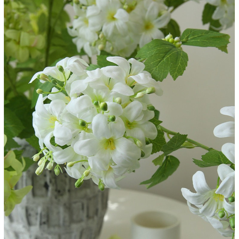12PCS Artificial Hydrangea Flowers 30 Inch Long With 5 Inch Full Realistic Bloom Lifelike Silk Faux Hydrangea Stems, White
