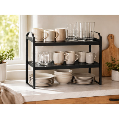 1 Pack Expandable Cabinet Countertop Shelves, Stackable Shelves Organizers For Kitchen Cabinet Countertop Storage, Adjustable Counter Cupboard Pantry Organizer Shelf Rack Stand, Length:25.5"