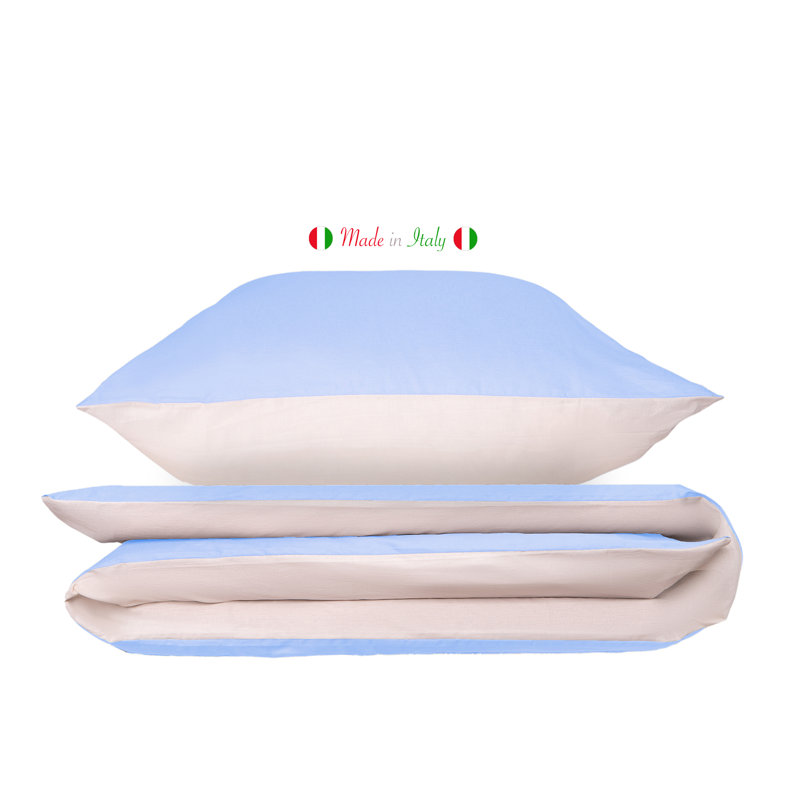 Cotton Solid Colour Duvet Cover Set with Pillowcases, Double - 2 Pillowcases (80 x 80cm), Skye Blue/Cream