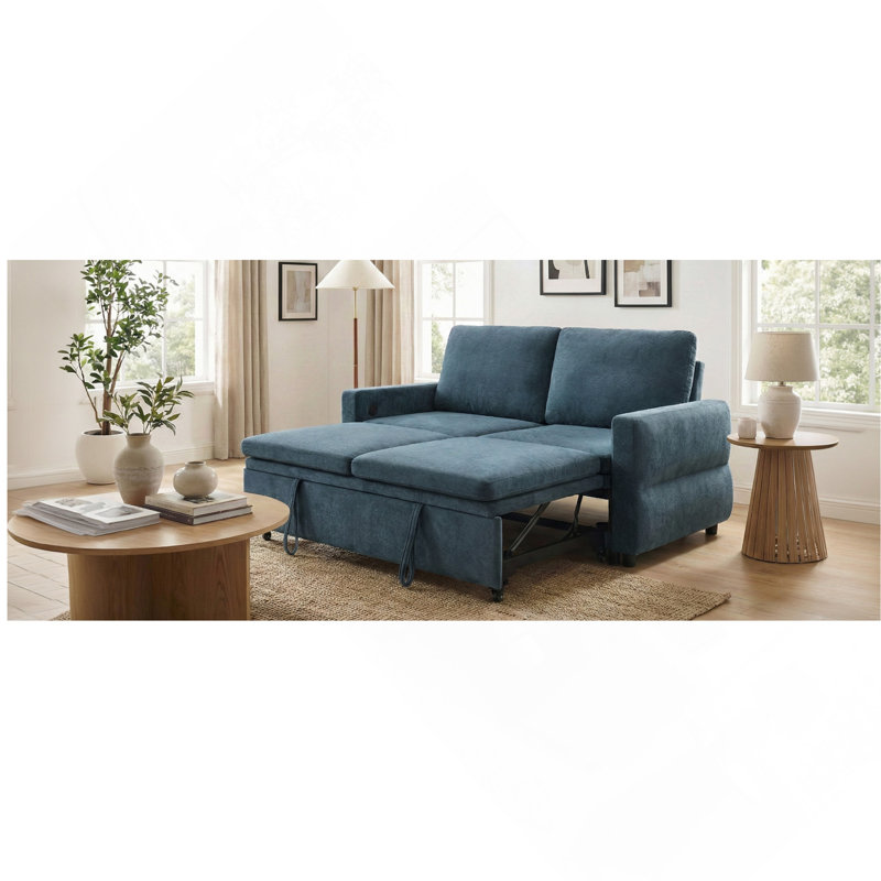Canapé-lit convertible avec canapé-lit de 62,75 po avec dossier réglable et ports USB pour le salon, noir, Bleu