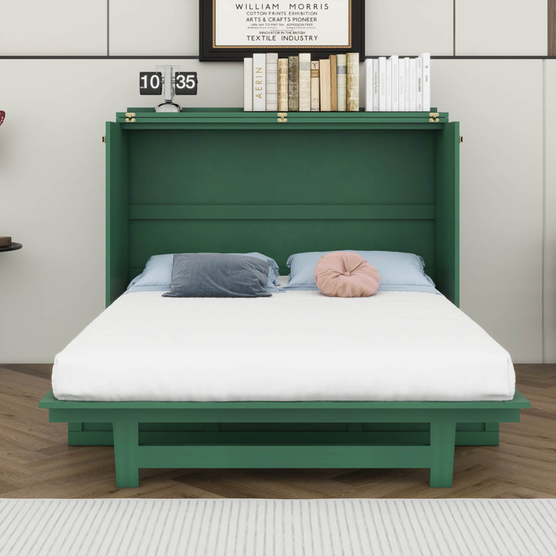 Lit escamotable en rotin avec tiroir de rangement, lit escamotable escamotable escamotable en bois, Vert