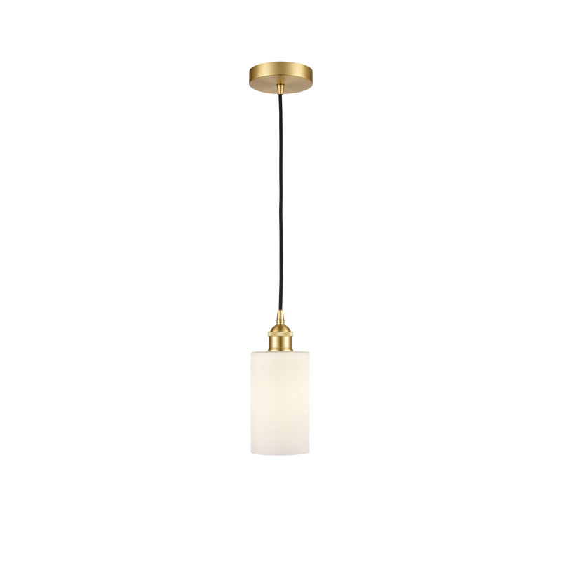Luminaire suspendu cylindrique à 1 lumière Ervine, Blanc mat, Or satiné