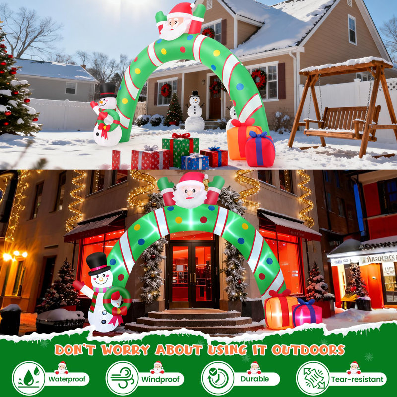 Arche gonflable de Noël 10,3 pi avec lumières DEL - Décoration d'entrée de vacances haut de gamme