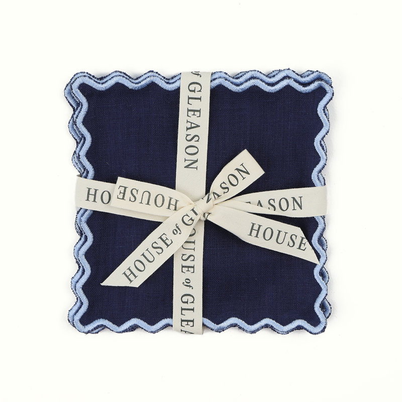 The Vivienne Square Cocktail Napkins, Navy/Blue