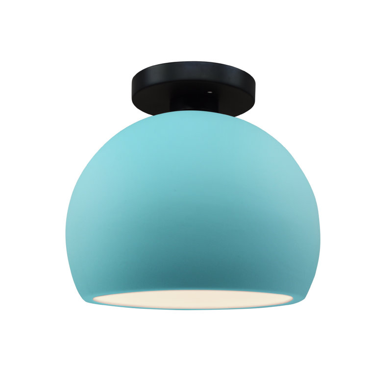 Plafonnier semi-encastré en céramique Dottie, H 7 po x l 7 po x P 7 po, Reflet de piscine / nickel brossé, Noir mat