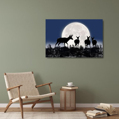 Art sur toile tendue par Millie Pines Schell, Jennie Marie, Antilope Pronghorn Silhouettes and Moon
