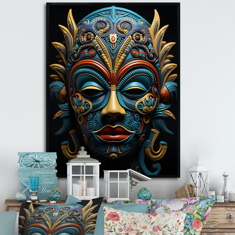 «Jeimi African Masked Splendor II», art mural africain, Cadre flottant noir, H 40 po x l 30 po x P 1,5 po
