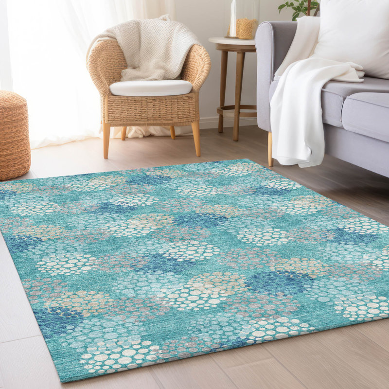 Tapis bleu sarcelle lavable à la machine Premium Prisco, Rectangle 2 pi 6 po x 3 pi 10 po