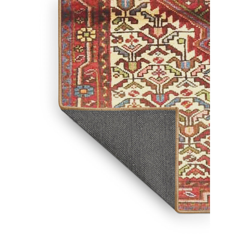 Tapis traditionnel rouge / beige Mutluyaka, Rectangle 4 pi x 6 pi