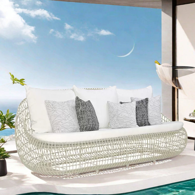 Canapé de patio d'extérieur en osier 70,87 po Talijah avec coussins Sunbrella®, Blanc