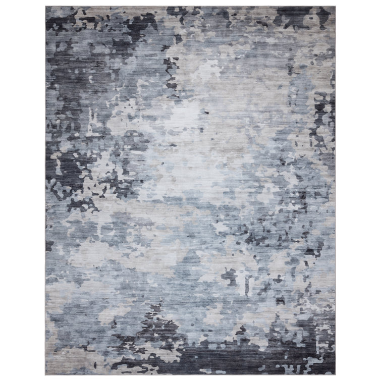 Rayna Kaori Charcoal Gray Ivory Machine Washable Modern Abstract Industrial Indoor Area Rug, Flat Pile for Living Room & Bedroom