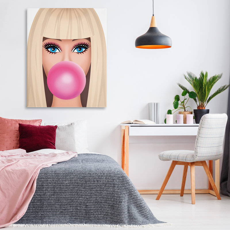 «Blonde Girl & Bubblegum» par Nataly White, H 48 po x l 36 po