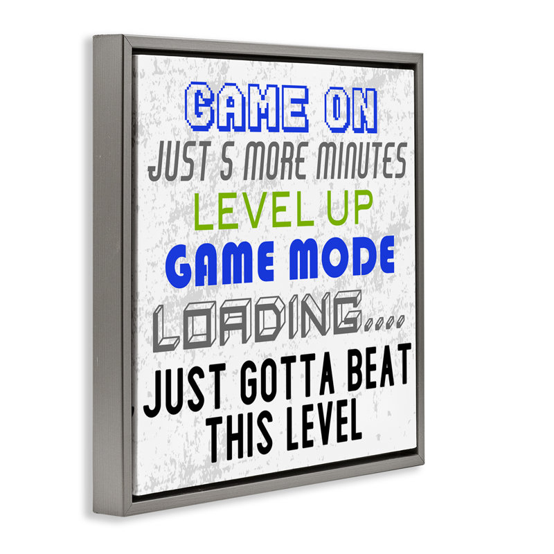 Art mural encadré, "Game mode phrases" par Kim Allen, Cadre flottant gris lustré, H 25 po x l 25 po