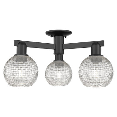 Arcadia - Amberle - Plafonnier semi-encastré 3 lumières 23 po - Finition nickel poli - Abat-jour panier en tissage transparent