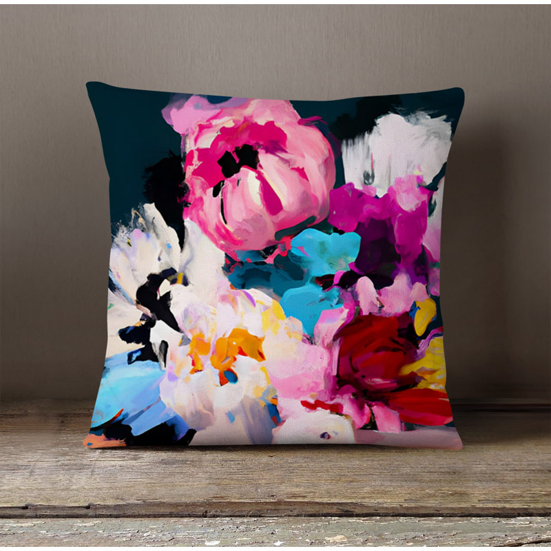 Throw Pillow With Insert, Multi Floral/Abstract 4, 16"H x 16"W