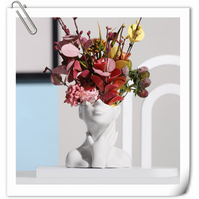 Vase en céramique - Vase à fleurs décoratif blanc pour table, tablette, salon, bureau, chambre