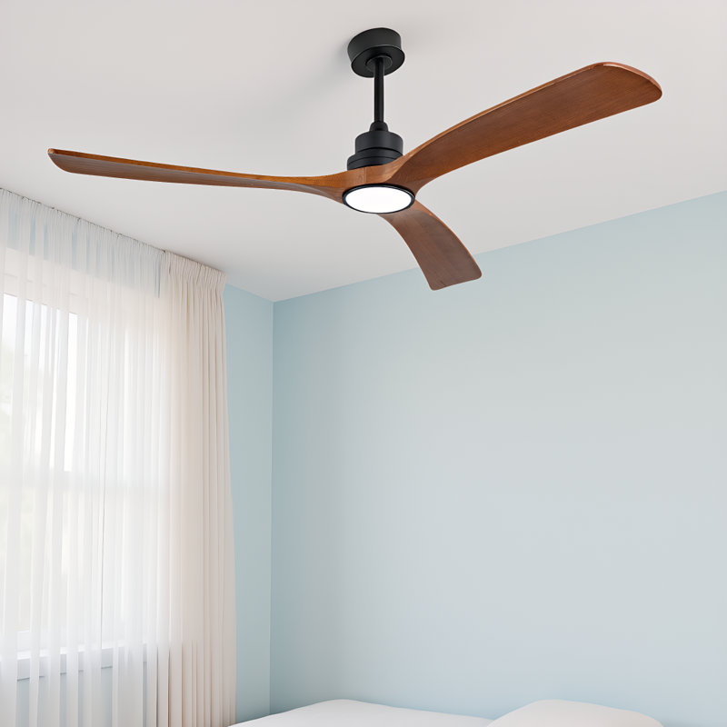 36"/52"/60" Black Ceiling Fan Light, 6-Speed Remote, 3 Reversible Wood Blades, DC Motor for Bedroom, 60"