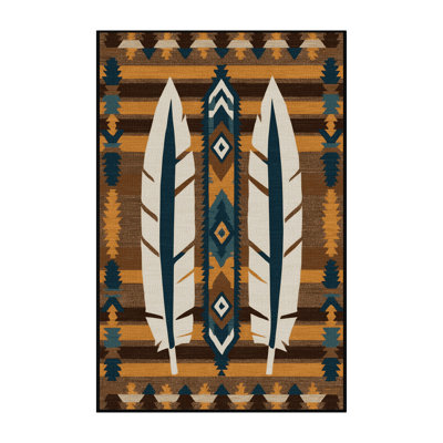  Washable Eagle Feather Southwestern Area Rug