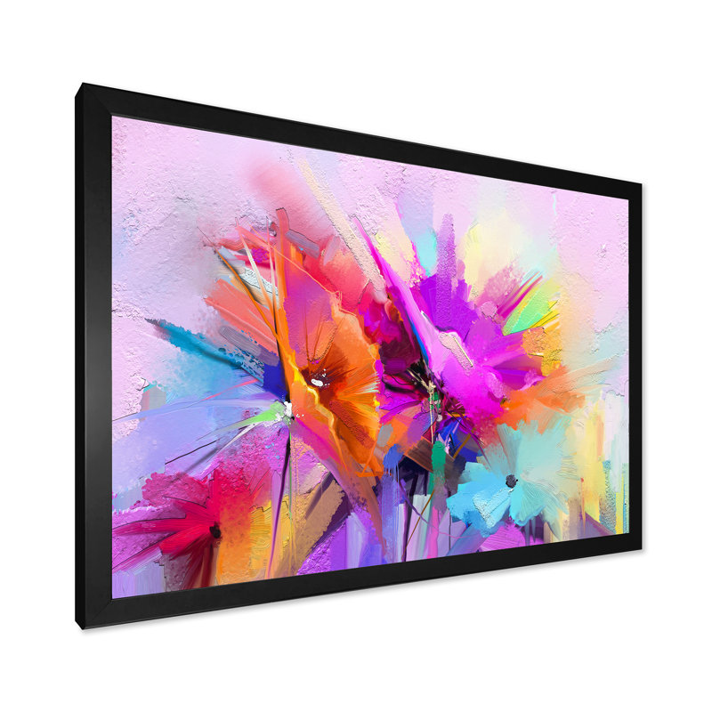 Abstrait pinceau printanier, bouquet de fleurs de printemps - reproduction d'art sur toile traditionnelle, Cadre photo noir