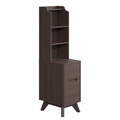Table de chevet de 47 po de hauteur avec station de charge, table d'appoint étroite avec bibliothèque, table de chevet moderne pour la chambre à coucher, brun