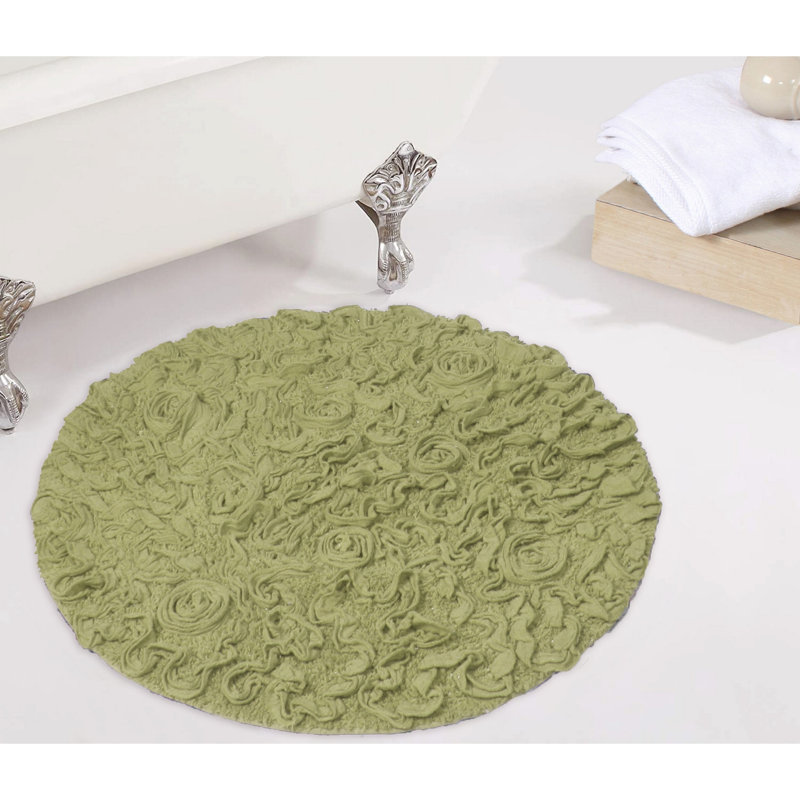 Taki Cotton Round Bath Rug, 30" Round, Green
