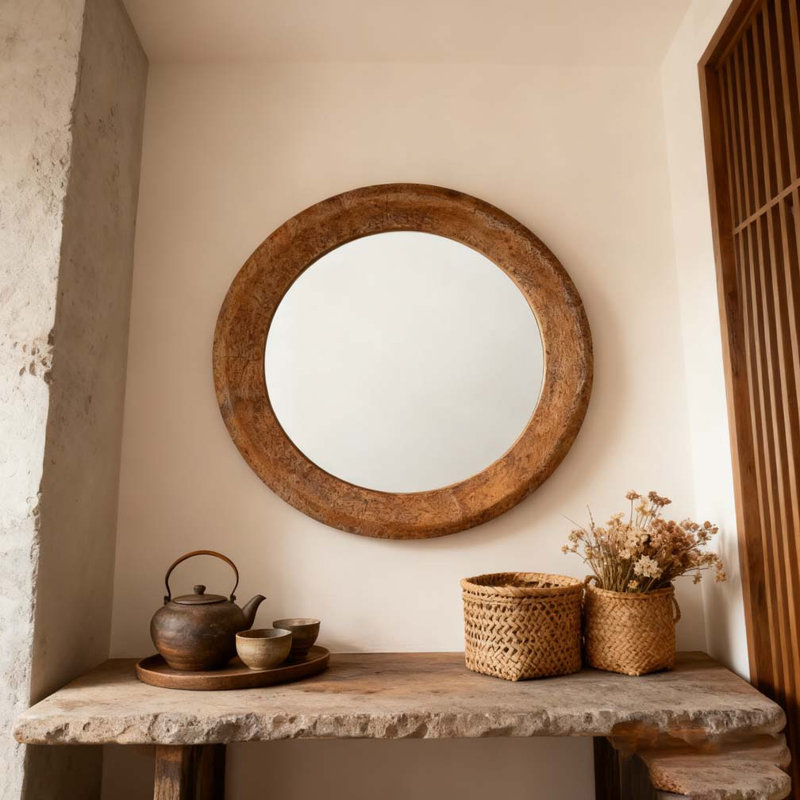 31.3" Hammered Gold Round Wall Mirror