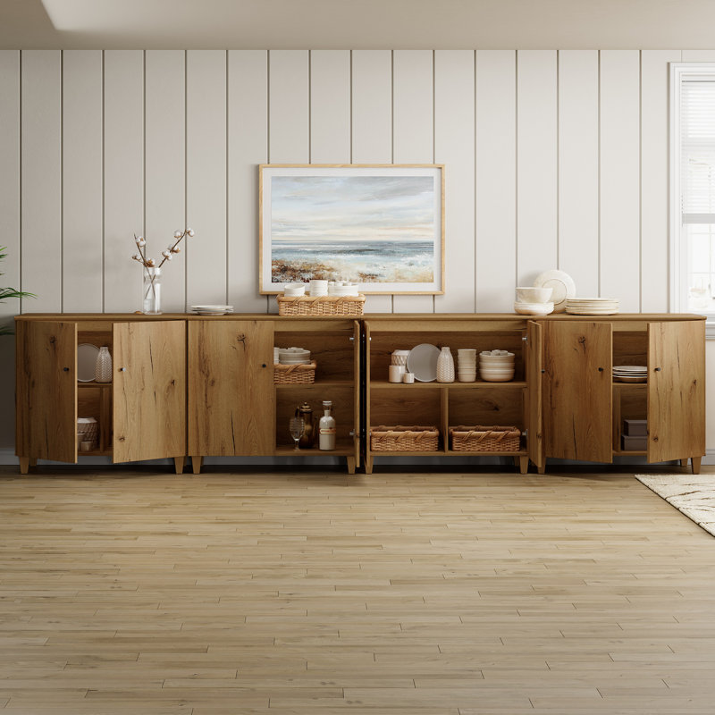 Armoire en bois manufacturé et à 8 portes Lysiane, Brun chêne